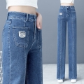Loose Wide Leg Jeans For Women Street Wear Fashion Oversized 34 Retro Sewing thread Straight Jeans Pockets Pants Casual Trousers