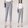 High Waist Solid Letter Decoration Ankle-length Pants Women Korean Style Pants Female Stretch Waist Causal Classic Trousers