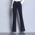 High Waist Loose Solid Pearl Button Flared Pants Women New Korean Style Pants Female Office Style Classic Flared Trousers