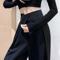 Elegant Velcro Loose Pleated Wide Leg Pants Women High Waist Korean Style Suit Pants New Female Casual Classic straight Trousers
