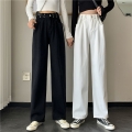 Streetwear Baggy Button Fly Solid Wige Leg Denim Pants Women Korean Style Casual Jeans Female Classic Straight Denim Trousers