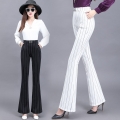 New OL Slim Striped Letter Decoration Flared Pants Women Business Work Bell Bottom Pants Female Office Classic Flare Trousers