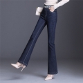 Elegant Letter embroidery Slim Flared Denim Pants Women Korean Style Bell Bottom Jeans Female Classic Vintage Denim Trousers