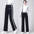 Women Jogging Loose Side Striped Straight Pants Letter Embroidery High Waist Sweetpants Female Casual Basic Wide Leg Trousers