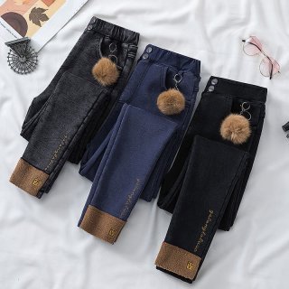 Plus Size 5XL Winter Add Velvet Warm Jeans Women Thick High Waist Slim Stretch Denim Pants Streetwear Embroidered Skinny Jeans