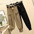 Loose Big Size 4XL Jogging Capris Cargo Pants Women Spring Korean Vintage High Waist Harem Pants Streetwear Big Pocket Trousers