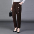 Women Spring Korean Velvet Harem Pants Mom High Waist Loose Button Fly Design Pocket Plus Size 5XL Pant Ladies Casual Trousers