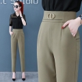 Korean Women Streetwear Chic Pants Office Ladies Elegant High Waist Straight Leg Trousers Female Black Casual Capris Work Pant