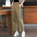 Chic Baggy Button Fly Solid High Waist Wide Leg Pants Women's Korean Classic Vintage Straght Pant Female Stylish Capris Trousers