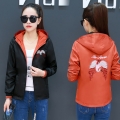 Women's embroidery hooded jacket Ladies Casual Reversible Basic Jackets streetwear Zipper Lightweight bomber jacket women 4XL