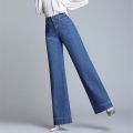 Letter Embroidery Plus Size Mom Straight Leg Jeans New denim Trousers Femme Blue Baggy high waist Waist Wide Leg Jeans women