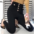 Korean Style Stretch Denim Pencil Pants Casual Stretch Jeans Female Button Solid Elastic High Waist Skinny Mom Pants Women 3xl