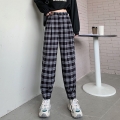 High-quality High Waist Plaid Bloomers Pants Women Vintage Plus Size 4XL Loose Straight Pants Korean Casual Streetwear Trousers