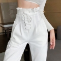 Super Bud High Waist Jogging Pants For Women Spring Autumn Big Size Streetwear Lace Up Korean Whiter Ankle-Length Trousers