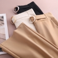 New High Waist Solid Metal Decoration Slim Flared Pants Women Office Style Basic Pants 2022 Female Casual Work Flare Trousers