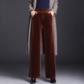 Retro Brown Loose Velvet Wide Leg Pants Women's High Waist Solid Pants Korean Style Female Classic Button Fly Straight Trousers