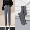 Elegant High Waist Baggy Solid Gray Capris Pants New Spring Office Classic Suit Pants Female Chic Work Straight Trousers