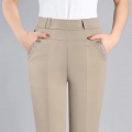 Khaki Plus Size 5XL mom High Waist Casual Pants Women Solid Elegant Straight Leg Trousers Office Ladies Vintage Fashion pant