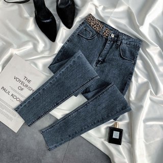 Korean Style Leopard Slim Stretch Capris Denim Pants Women Casual Sexy Pencil Jeans Female Streetwear Classic Denim Trousers