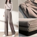 Woolen Baggy Button Fly Wide Leg Pants Women's New Spring Korean Style Classic ​Straight Pant Elegant Basic High Waist Trousers