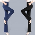 Women plus size elastic slim waist flare bottoms pants casual office work bell bottom trousers streetwear high waist flared pant